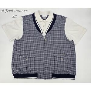 Alfred Dunner Women’s 2X Top – Gingham Layered Polo Style - 2X